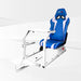 This is Alpine White GTR Sim GTA Model Racing Simulator Frame with Speciale Blue-White seat.
