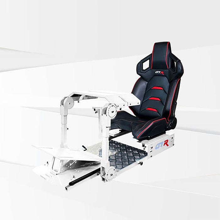 Alpine White GTR Simulator GTA Pro Model Racing Simulator with Pista Black-Red seat attached.