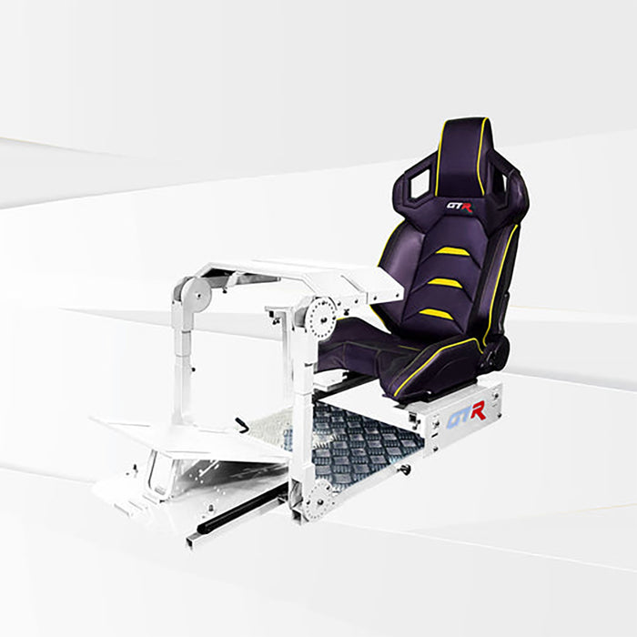 Alpine White GTR Simulator GTA Pro Model Racing Simulator with Pista Black-Yellow seat.