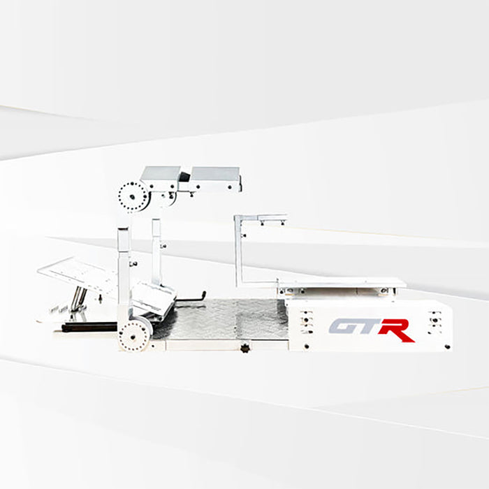 This is the Alpine White GTR Simulator GTA Pro Model Racing Simulator full cockpit side view.