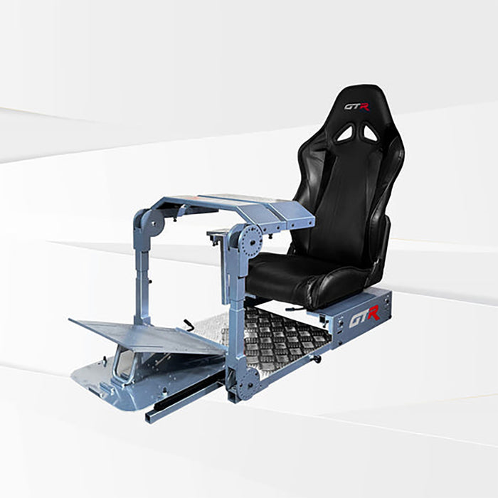 This is the Diamond Silver GTR Simulator GTA Pro Model Racing Simulator with Speciale Black seat attached.