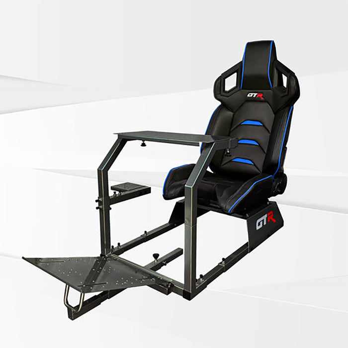 This is Majestic Black GTR Sim GTA Model Racing Simulator Frame with Pista Black-Blue seat.