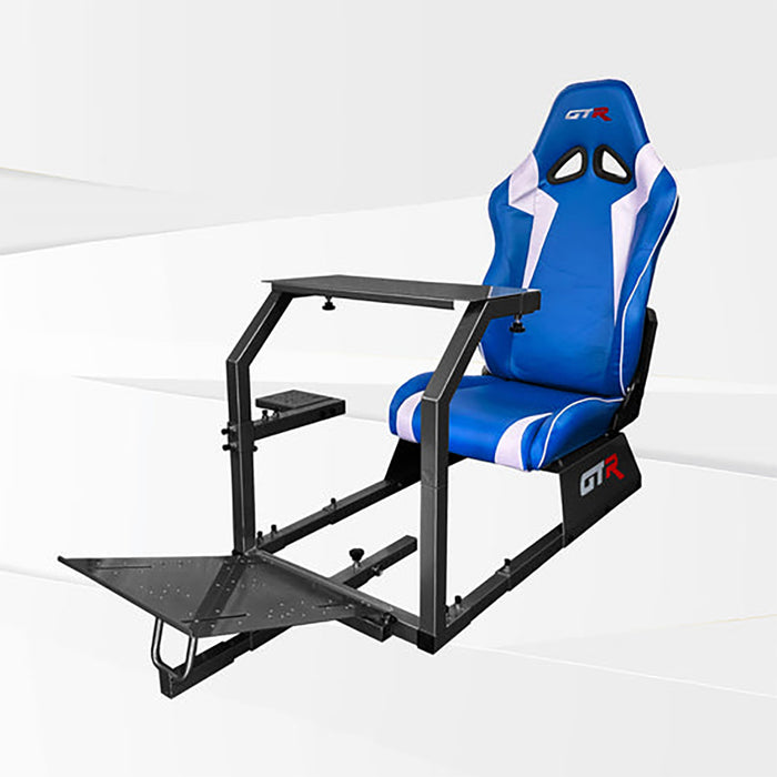 This is Majestic Black GTR Sim GTA Model Racing Simulator Frame with Speciale Blue-White seat.