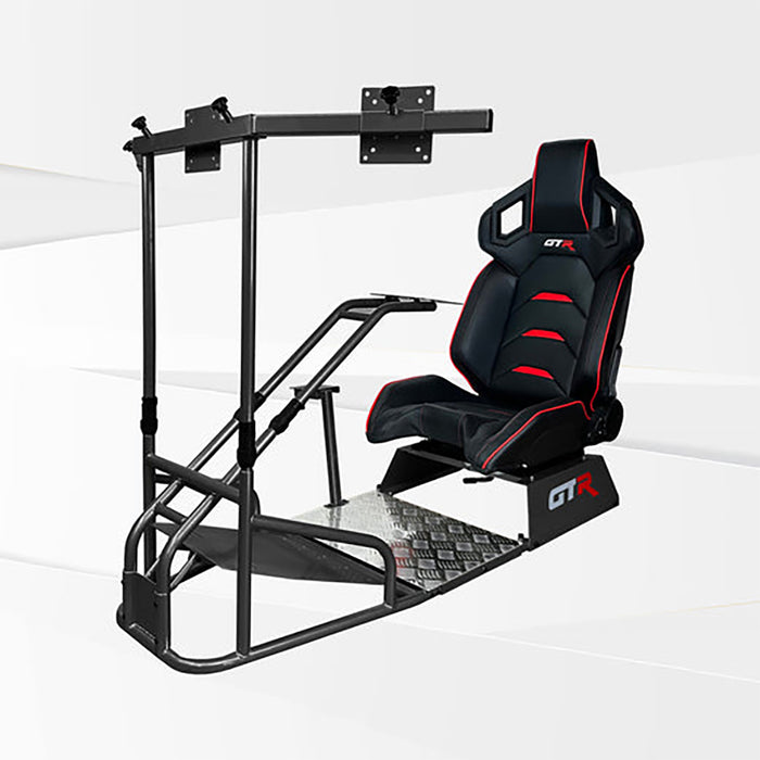 This is Majestic Black GTR Sim GTSF Model Racing Simulator Frame with Pista Black-Red seat.