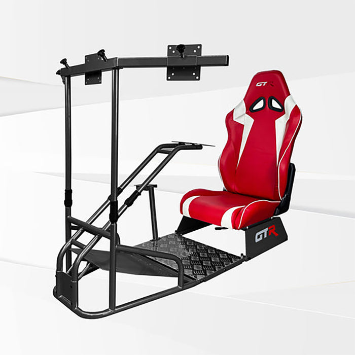 This is Majestic Black GTR Sim GTSF Model Racing Simulator Frame with Speciale Red-White seat.