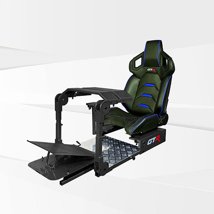This is the Majestic Black GTR Simulator GTA Pro Model Racing Simulator with Pista Black-Blue seat attached.