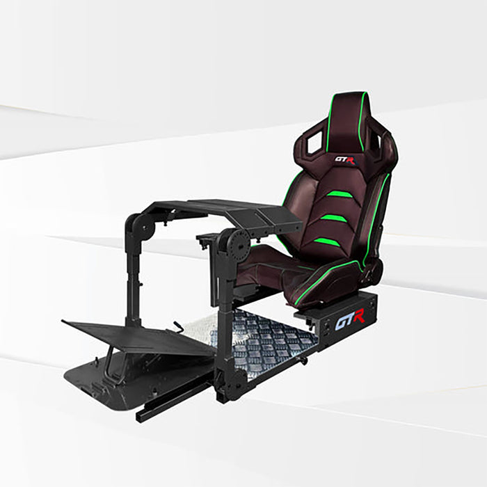 This is the Majestic Black GTR Simulator GTA Pro Model Racing Simulator with Pista Black-Green seat attached.