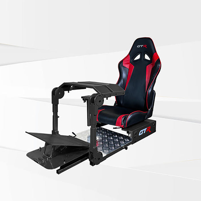This is the Majestic Black GTR Simulator GTA Pro Model Racing Simulator with Speciale Black-Red seat attached.