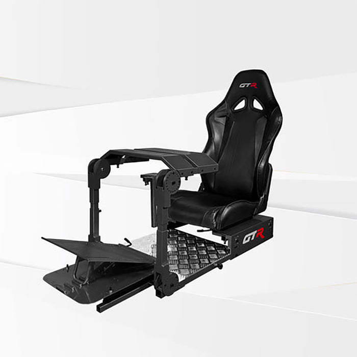 This is the Majestic Black GTR Simulator GTA Pro Model Racing Simulator with Speciale Black seat attached.