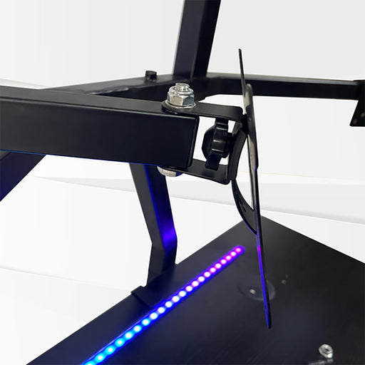 This is a closeup view of the GTR Simulator Pro Gaming Table accessory support.