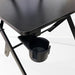 This is a closeup view of the GTR Simulator Pro Gaming Table cup holder attached.