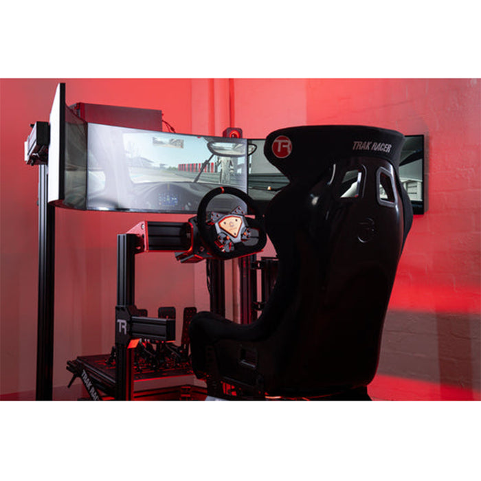 This is the Trak Racer TR80 Full Racing Simulator Setup - SPEC 2 full view from behind the seat on the left side.