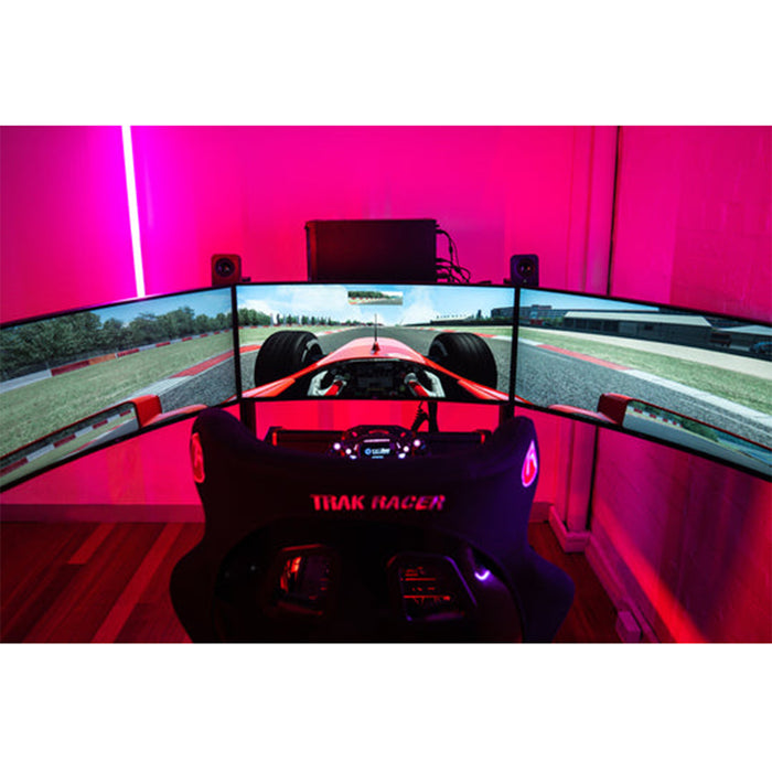 Trak Racer TR160 Full Racing Simulator Setup - SPEC 4 triple monitors attached, view from the back of the Seat