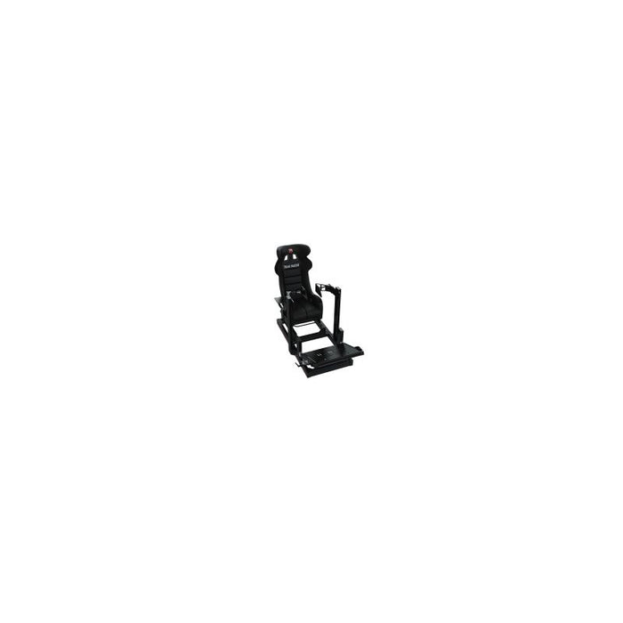 Trakracer TR802-BLK-FAND-SEAT3 Mach 2 80mm x 40mm Aluminium Cockpit with FANATEC PODIUM DD1 DD2 Wheel Mount and GT Style Seat Racing Simulator complete product angle