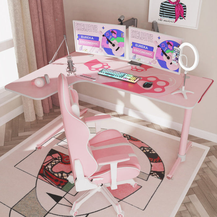 Left-sided Pink L-Shape Desk in a pink-motif room setting.
