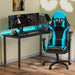 Blue GX2 Gaming Chair in a simple realistic room setting with a few peripherals on top.