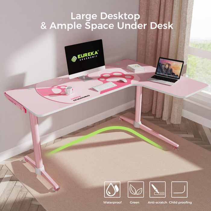  Right-sided Pink L-Shape Desk spacious surface feature.
