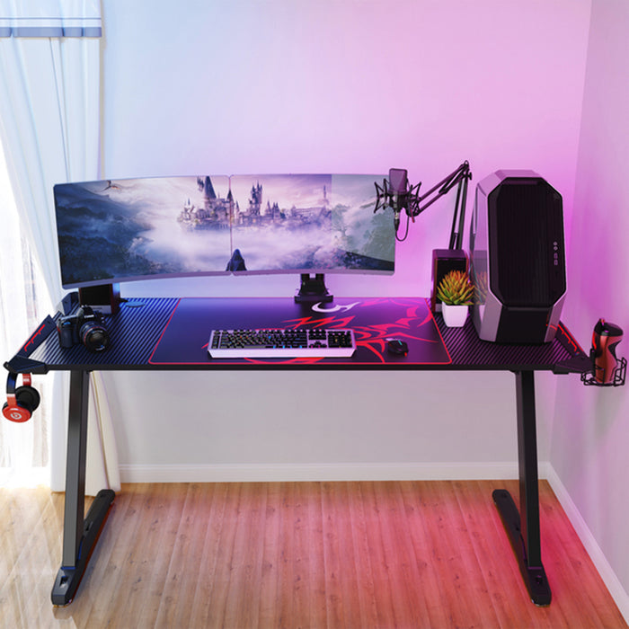 Z-Shape RGB Desk in a simple realistic room setting with only few peripherals.