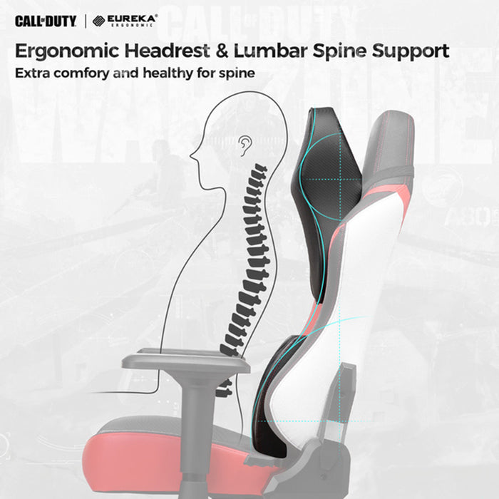 Red Warzone Gaming Chair headrest and lumbar spine support feature.