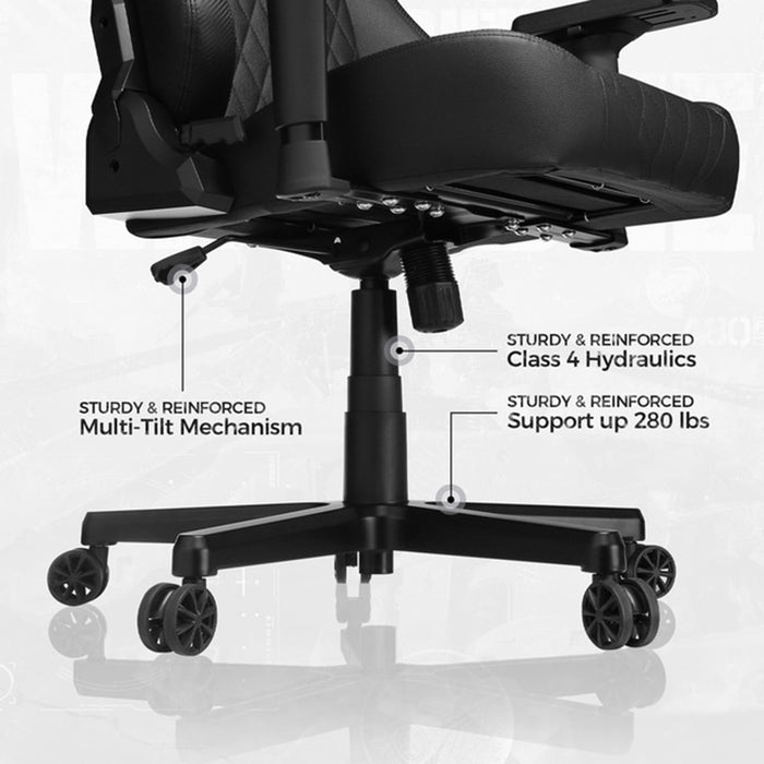 Black Warzone Gaming Chair leg and wheel-roller features.
