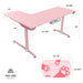 Right-sided Pink L-Shape Desk dimensions