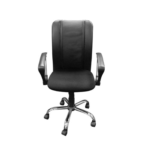 DreamSeat Curve Task Chair front view. Chair is all black with a 5-arm silver base.
