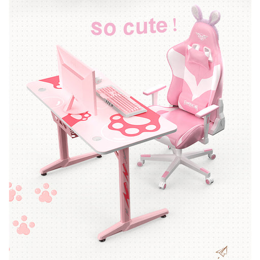 This is the view of the GC-04 Pink Gaming Chair with matching pink desk.