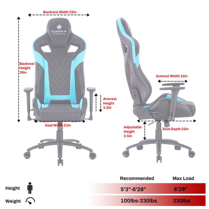 Blue GX5 Gaming Chair dimensions.