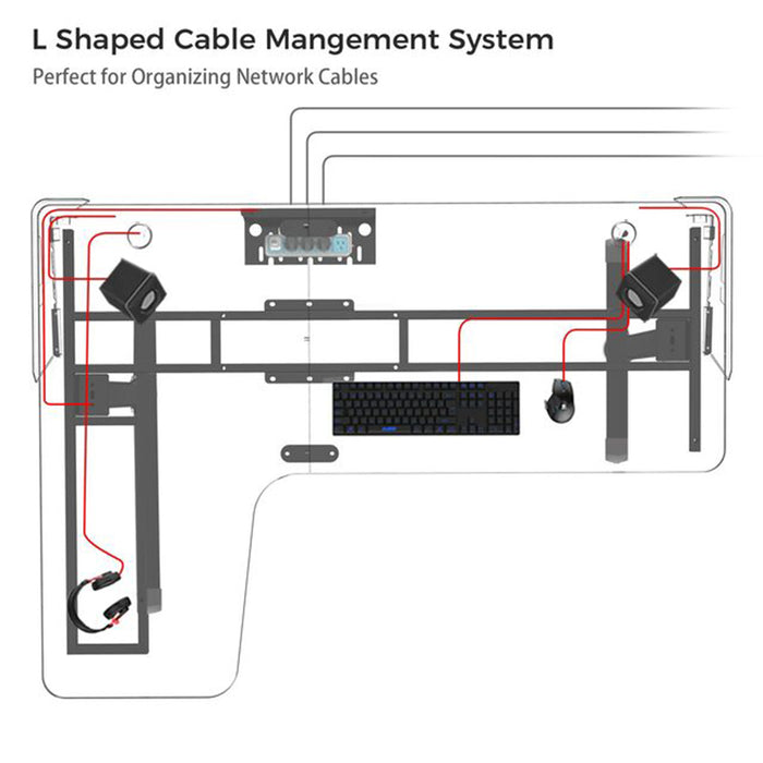 Black L-Shape Desk Cable management system.