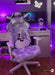 Lavender TS85 COW Print LUXX Series Gaming Chair in front of a dual-monitored PC Gaming set-up.