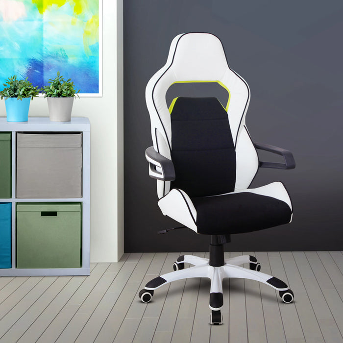 White Ergonomic Racing Style Home & Office Chair in a simple room setting