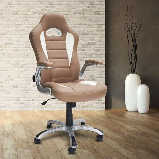 High Back Executive Sport Race Office Chair with Flip-up Arms in a realistic room setting