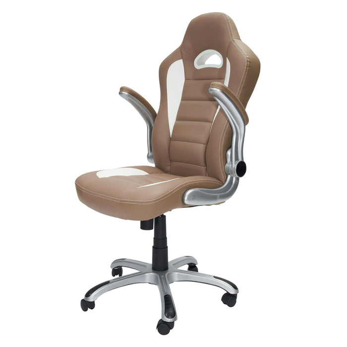 High Back Executive Sport Race Office Chair with Flip-up Arms frontal left view with the arms flipped up