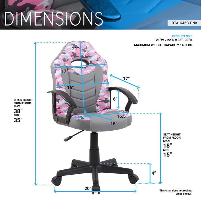 Kids Gaming/Student Racer Chair with Wheels dimensions