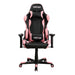 This is the full front view of the Red/Black TS-4300 Ergonomic High Back Racer Style PC with the Techni Sport logo embedded on the headrest and waist support. It has equal parts light pink colors, mostly on the outline and equal parts black all over.