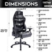 This image shows the dimensions of the grey/black TS-61 Ergonomic High Back Racer Style Video Gaming Chair in front view and side view.