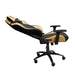 Gold/black Ergonomic Racing Style Gaming Chair Side view, the back support slightly reclined.