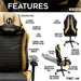 This is the image of the main features of gold/black Ergonomic Racing Style Gaming Chair.