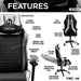 This is the image of the main features of silver/black Ergonomic Racing Style Gaming Chair.