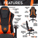 This is the image of the main features of orange/black Ergonomic Racing Style Gaming Chair.