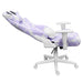 Lavender TS85 COW Print LUXX Series Gaming Chair Side view, the back support slightly reclined.