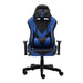 This is the full front view of the blue/black TS-92 Office-PC Gaming Chair with the Techni Sport logo embedded on the headrest. The outlines of the back support and cushion has blue intertwined with black while most of the parts shown are black.