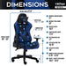 This image shows the dimensions of the blue/black TS-92 Office-PC Gaming Chair.
