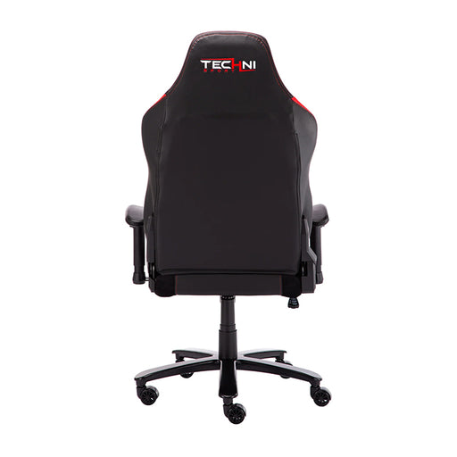 This is the back view of the TS-XXL2 Office-PC XXL Gaming Chair with black back support while the arm rests and wheels are black. The Techni Sport logo is embedded on the back of the headrest