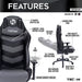This is the image of the main features of grey/black TS-61 Ergonomic High Back Racer Style Video Gaming Chair.