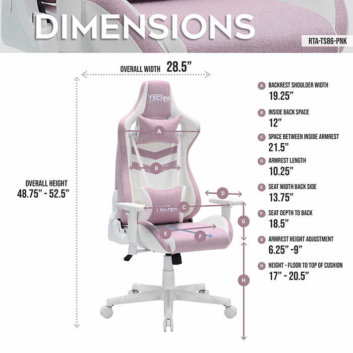 This is the image of the main features of pastel pink TS86 Ergonomic Pastel Gaming Chair.